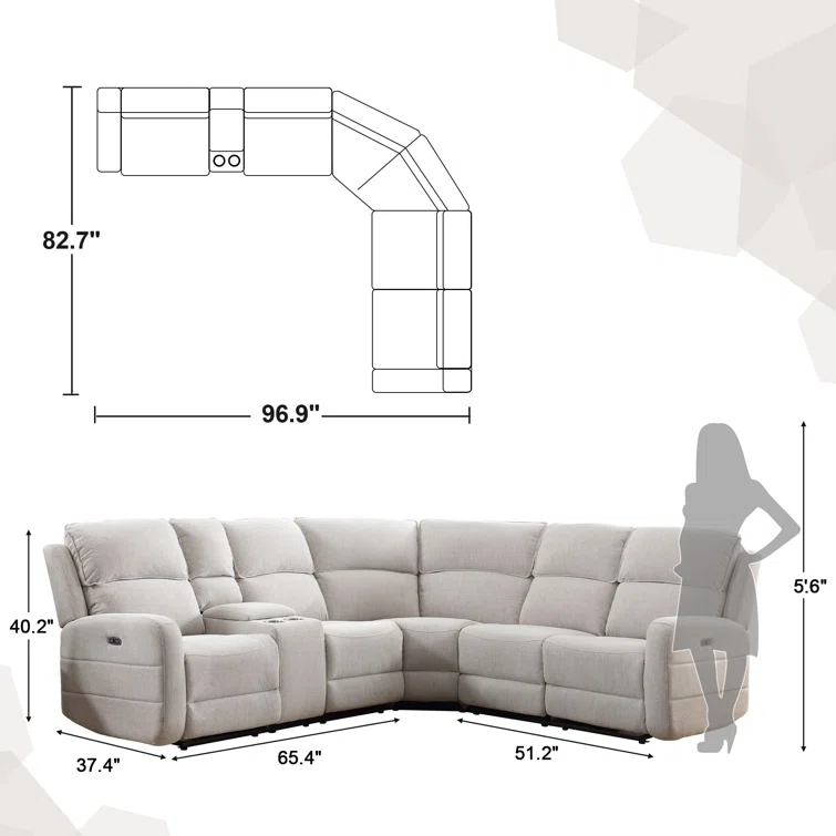 Ibach 3 - Piece Modern and Overstuffed Soft Power Reclining Sectional with Cupholders and Storage