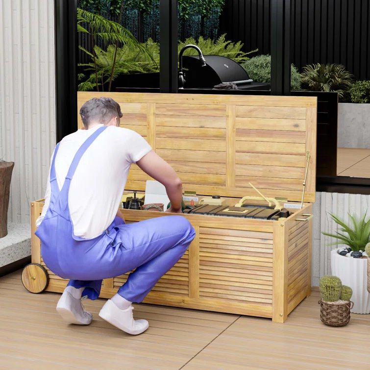 Costway 50'' W 48 Gallons Acacia Deck Box in Natural