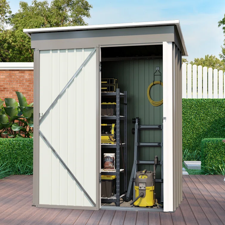 Grey 5 x 3 ft. Outdoor Tool Shed with Lockable Door and Sloping Roof for Patio, Lawn & Garden Storage
