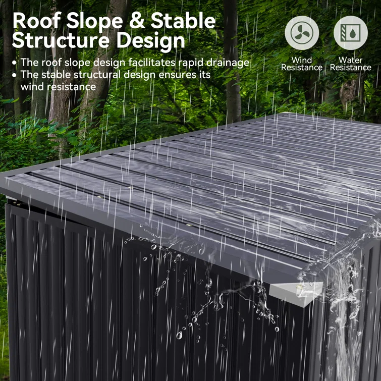 Storage Shed 3.3 X 5.6 Ft Metal Trash Shed Waterproof Outside Storage