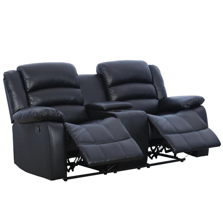 Emryn 71.7'' Wide Modern and Overstuffed Breathable Vegan Leather Manual Reclining Loveseat Sofa with Cup Holder and Storage