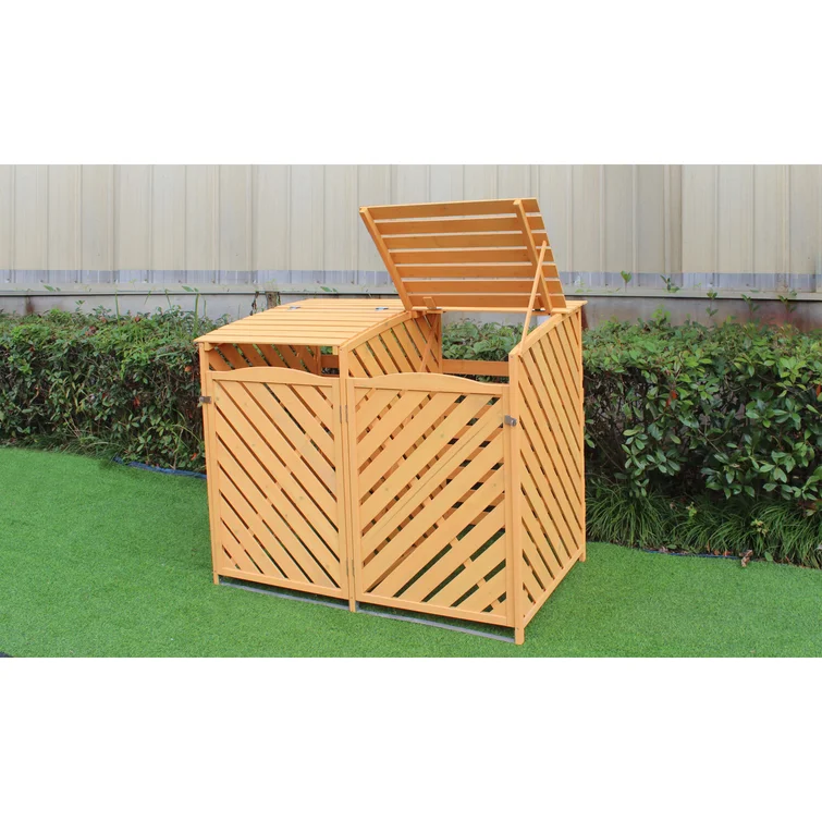 Hanover Outdoor 4.88 ft. x 3.01 ft. Wooden Trash Bin and Recyclables Storage Shed