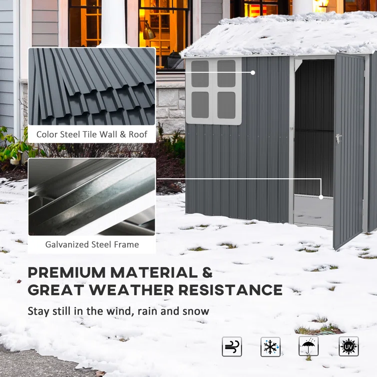 7 ft. 1 in. W x 5 ft. 8 in. D Metal Garage Shed