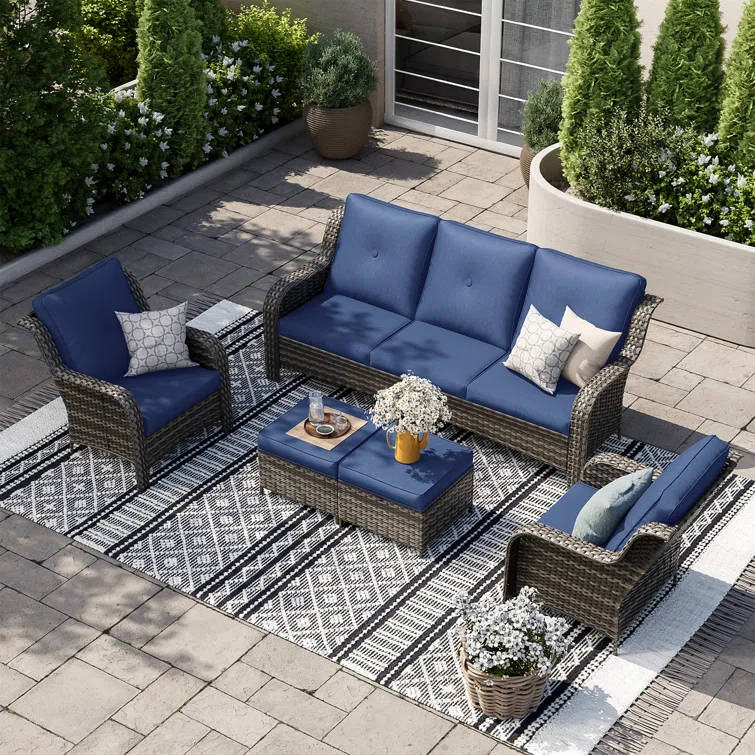 Harminnie 5 - Person Oversized Wicker Outdoor Seating Group with Cushions