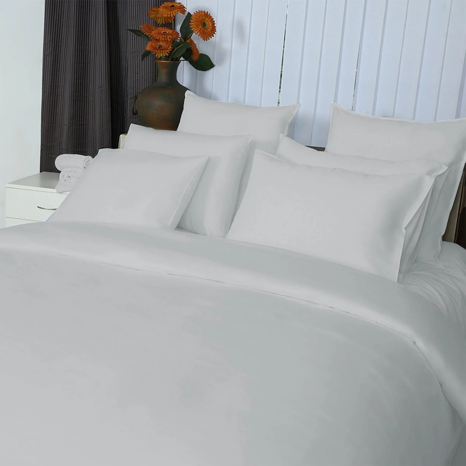 Just Linen 400 TC 100% Egyptian Cotton Sateen, Solid Queen Sheet Set with 18
