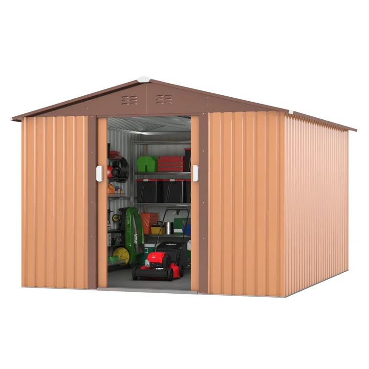 9.1 x 10.5 Ft. Outdoor Garden Backyard Storage Shed with Lockable Sliding Doors