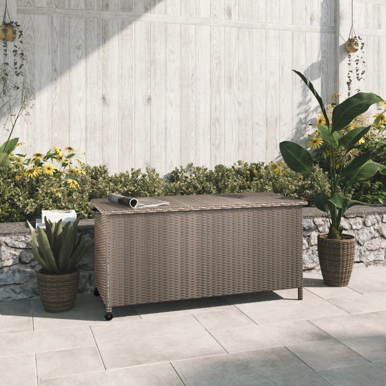 Grand Patio 53.53'' W 108 Gallons Water Resistant Wicker Deck Box with Wheels