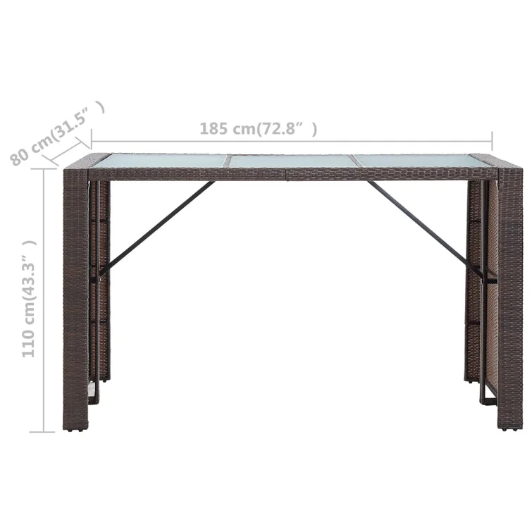Patio Bar Set 7 Piece Outdoor Bar Table and Chairs Poly Rattan Brown