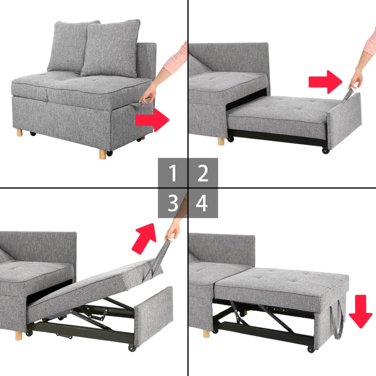 4-in-1 Convertible Sleeper Sofa - Modern Loveseat, Couch, Chaise Lounge, Guest Bed for Small Spaces