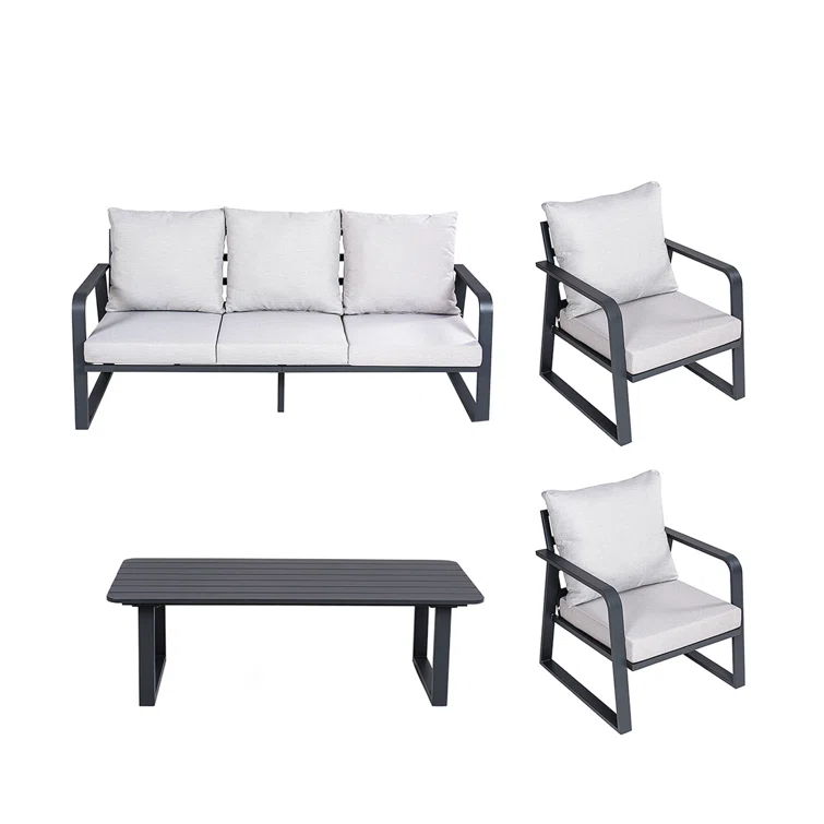 5 - Person Silver Gray Outdoor Seating Group with Cushions