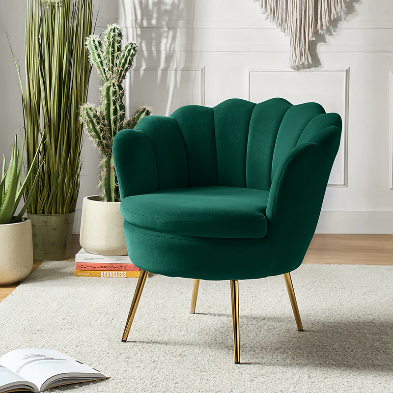 Evelia Velvet Scalloped Barrel Chair