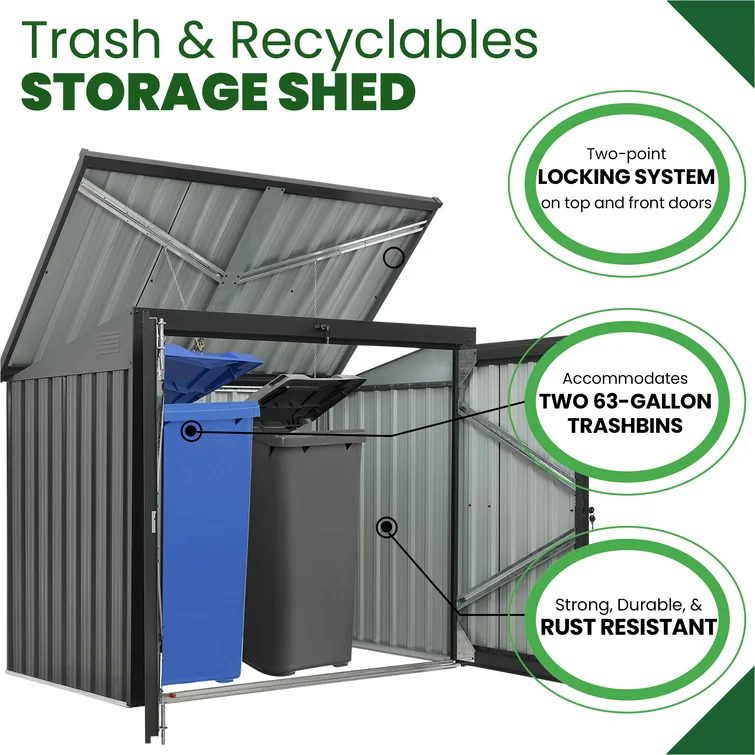 5 ft. 2 in. W x 3 ft. 4 in. D Metal Horizontal Garbage Shed