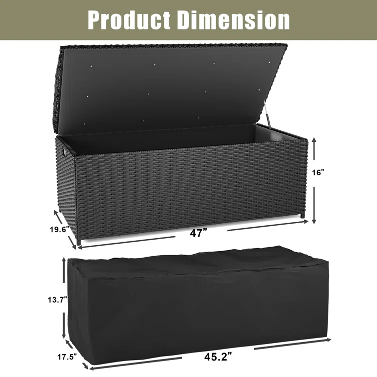 GUNJI 45.2'' W 65 Gallons Water Resistant Rattan Deck Box in Black