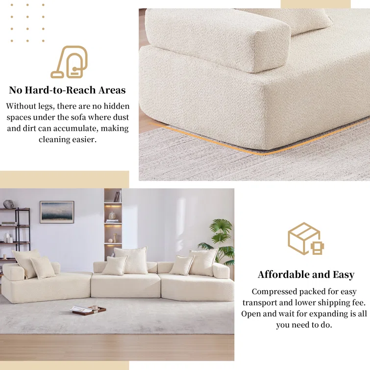Luxury Oversized Modular Boucle Sofa Set, Convertible Sleeper Couch, Foam-filled Sofa Bed, 3-piece Free Combination For Living Room