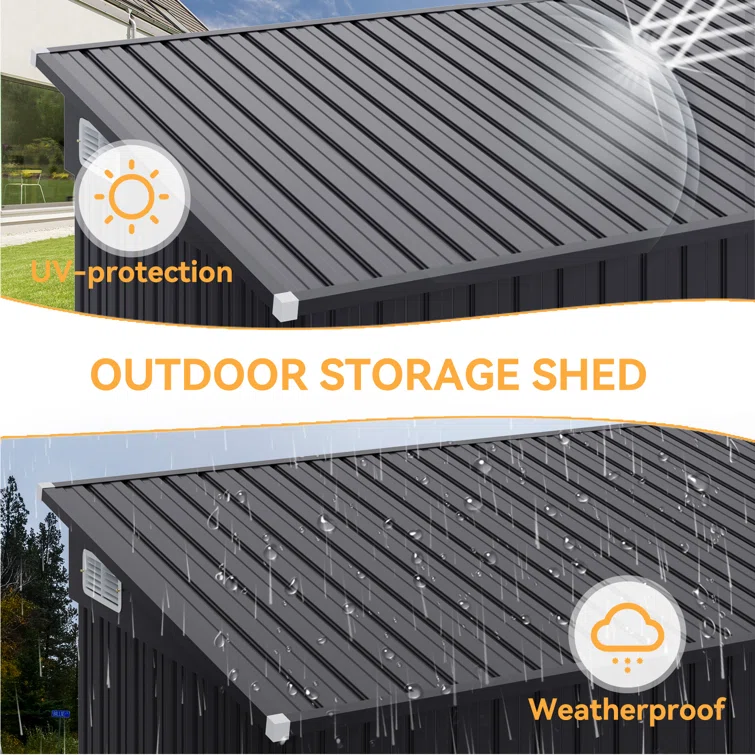 4' X 8' Shed Outdoor Storage Shed With Triple Lockable Door