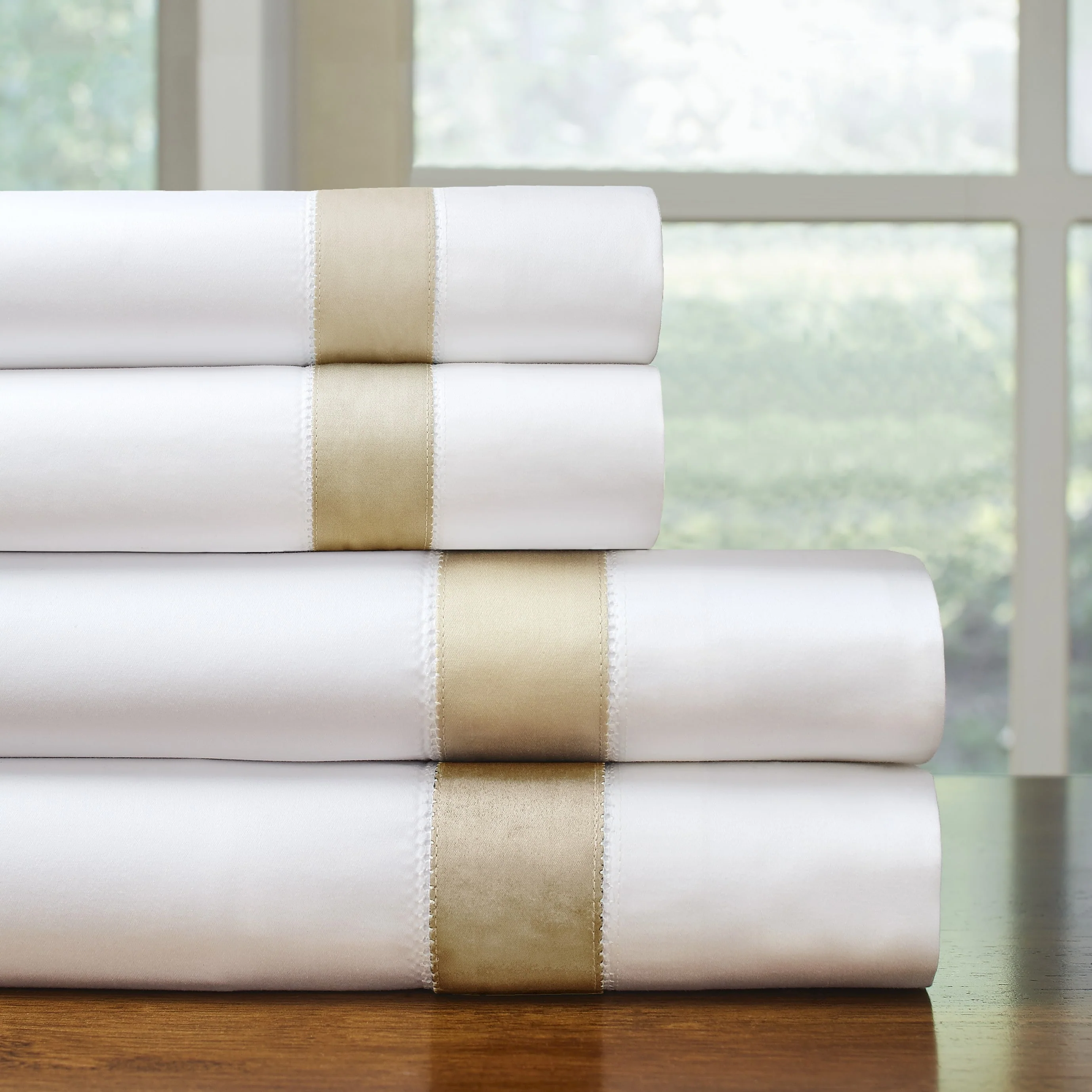 Pointehaven 525 Thread count Long staple cotton extra deep pocket Bordered Hem 4 pc sheet set