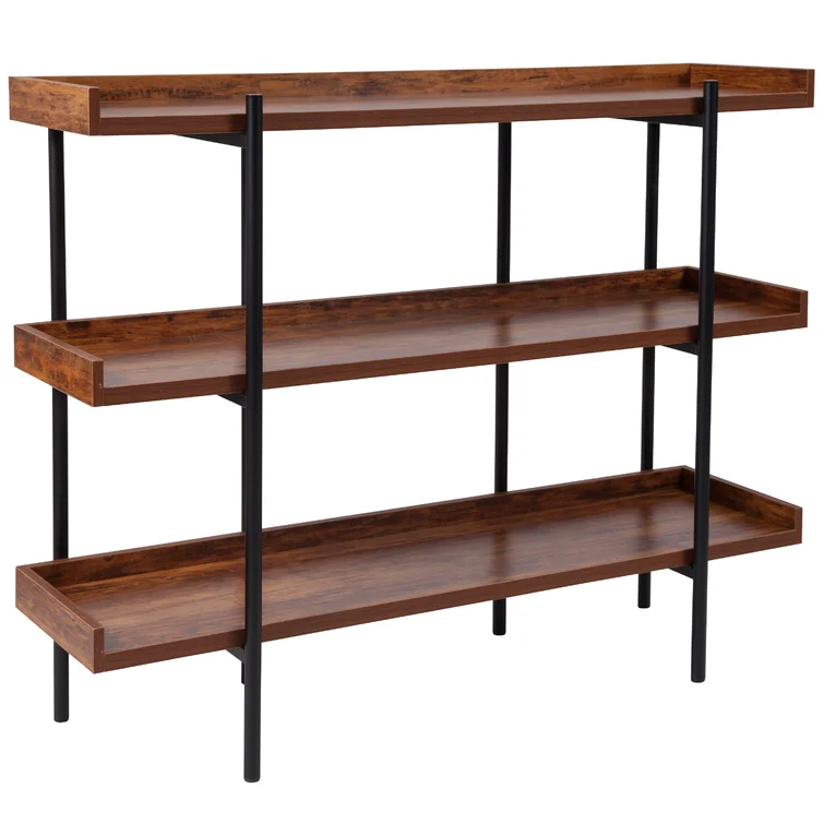 Ohlson 3 Shelf 35"H Display Unit with Metal Frame in Rustic Wood Grain Finish
