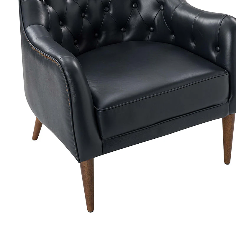 Casio Genuine Leather Wood Legs Accent Barrel Chair for Living Room