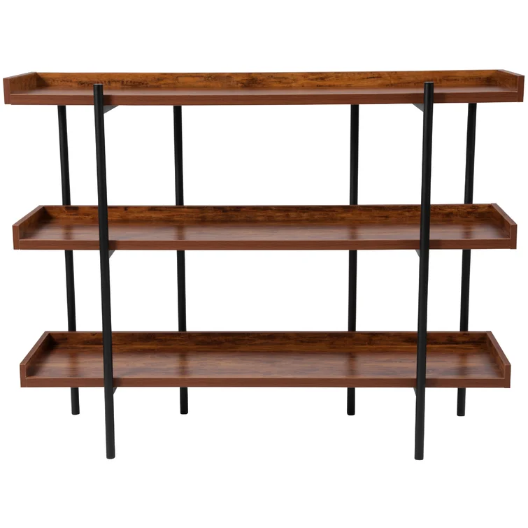 Ohlson 3 Shelf 35"H Display Unit with Metal Frame in Rustic Wood Grain Finish
