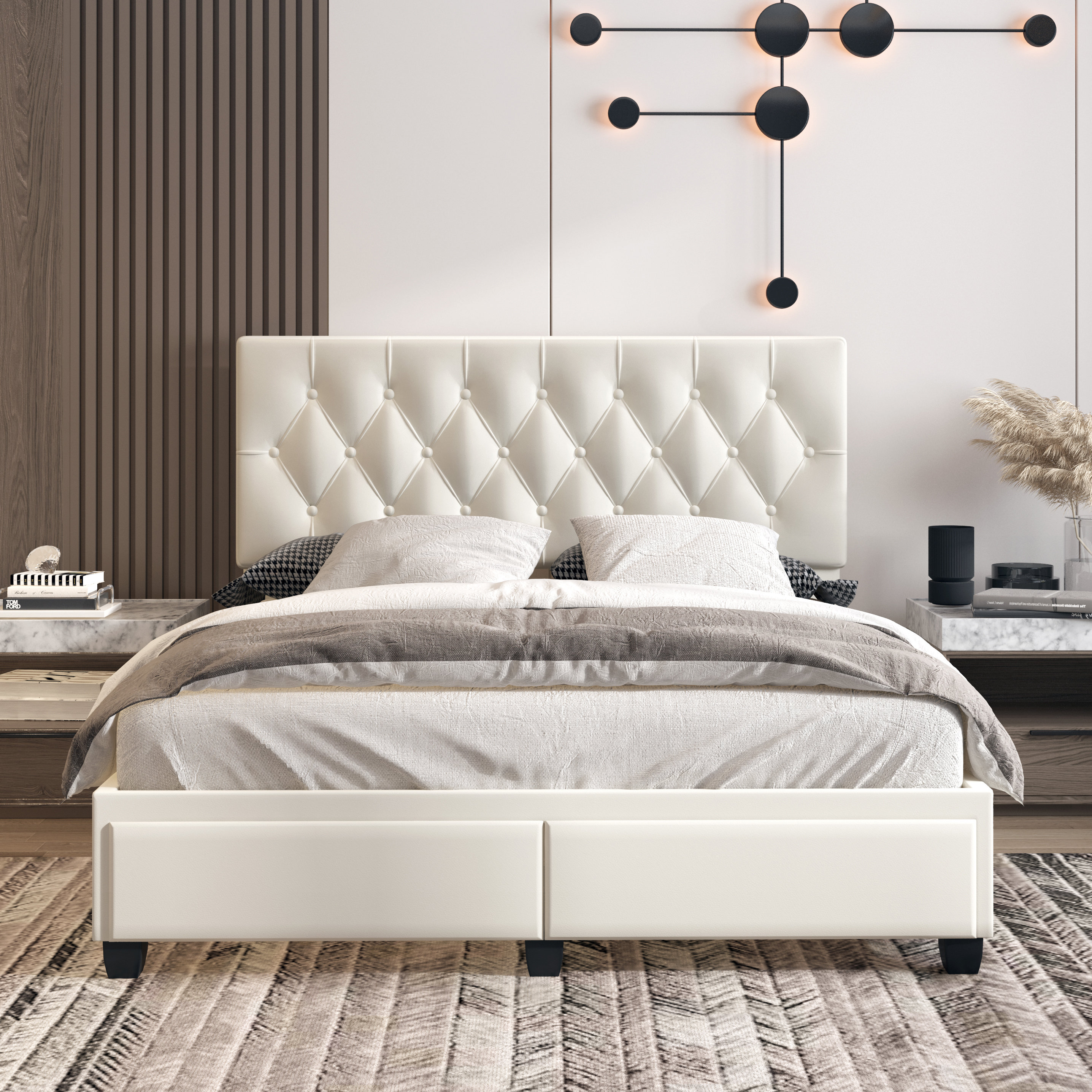 Verona Faux Leather Upholstered Tufted Platform Storage Bed Frame - White