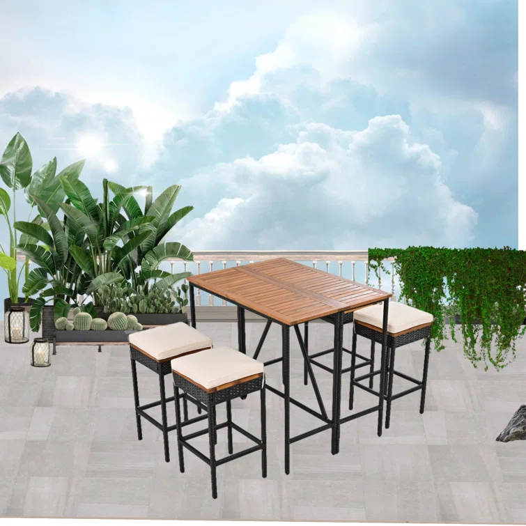 Rearic 4 - Person Rectangular Extendable Outdoor Dining Set with Cushions
