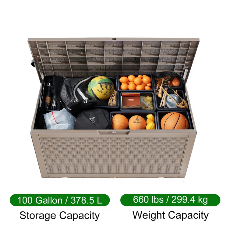 LeHom 47.9'' W 100 Gallons Water Resistant Resin Lockable Deck Box