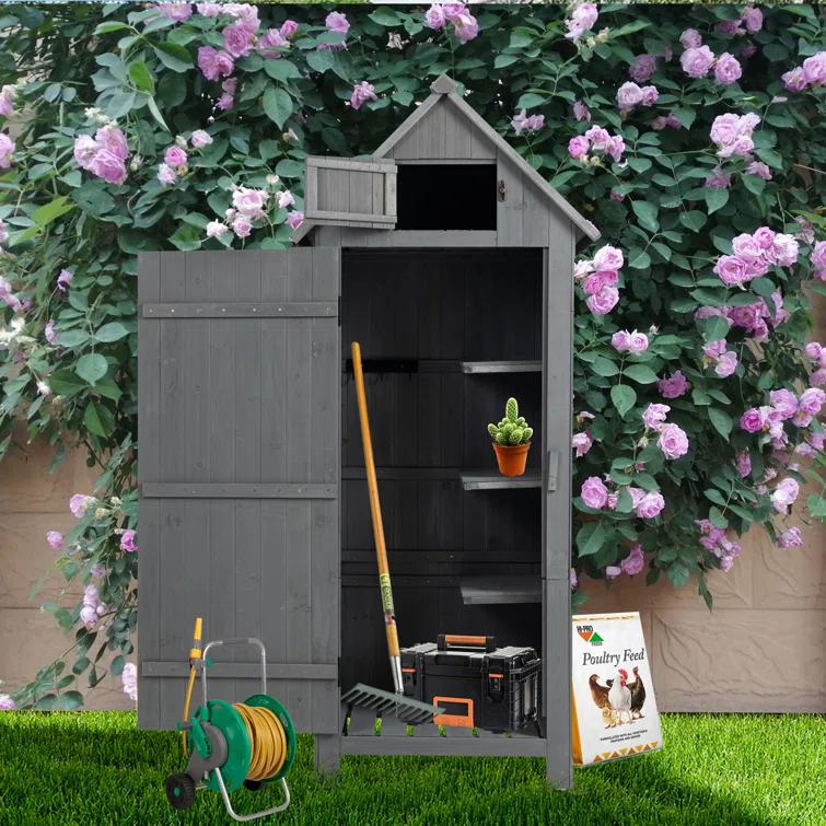Outdoor 2 ft. x 1.5 ft Solid Wood Vertical Tool Shed