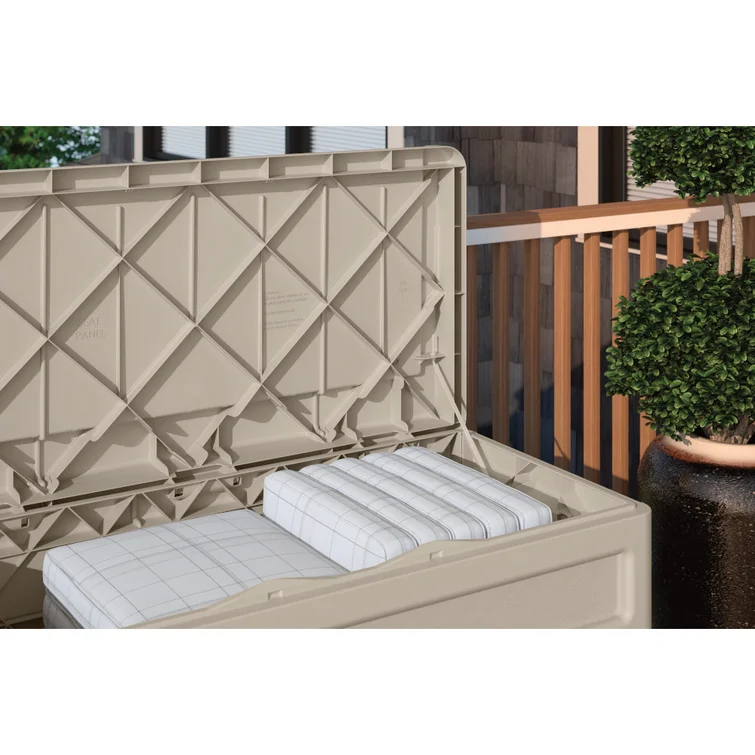Suncast 46'' W 73 Gallons Water Resistant Deck Box with Wheels in Light Taupe