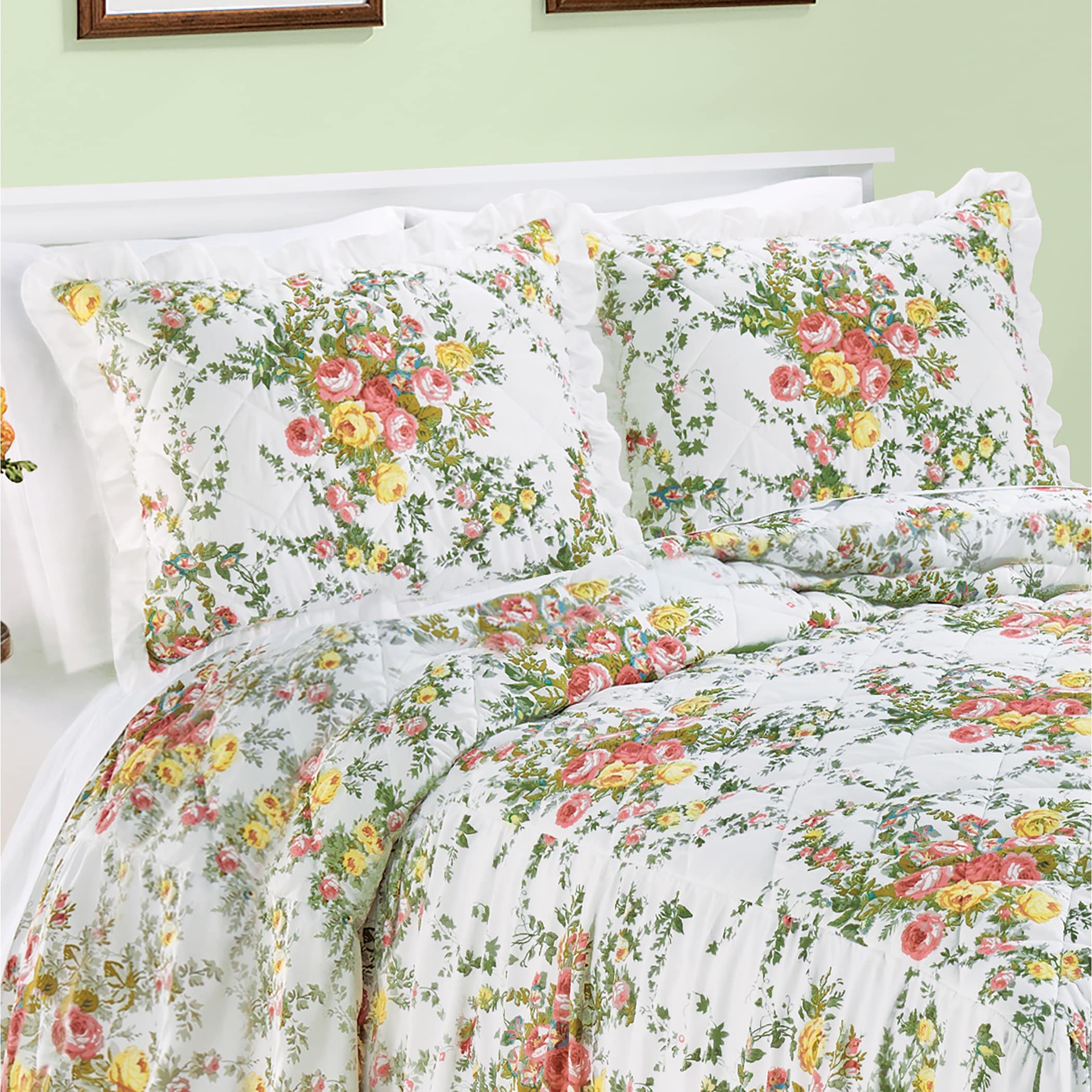 Floral Design Ruffled Edge Pillow Sham