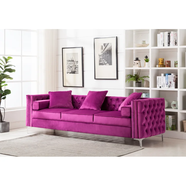 Zaida 104" Velvet Square Arm Chesterfield Upholstered Sofa