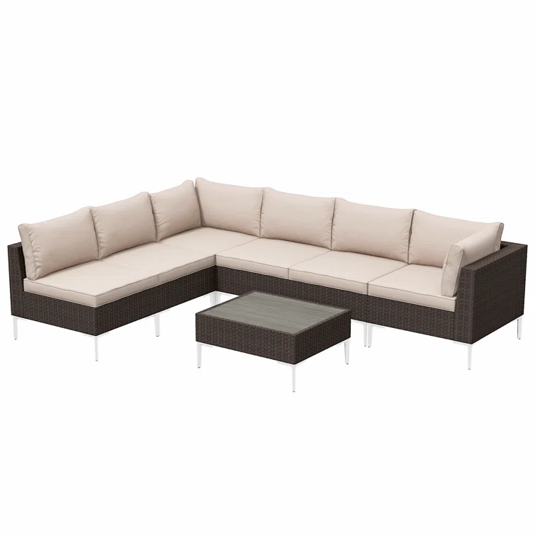 Quadrell 6 - Person Outdoor Wicker Patio Conversation Furniture Set with Optional Fire Pit Table