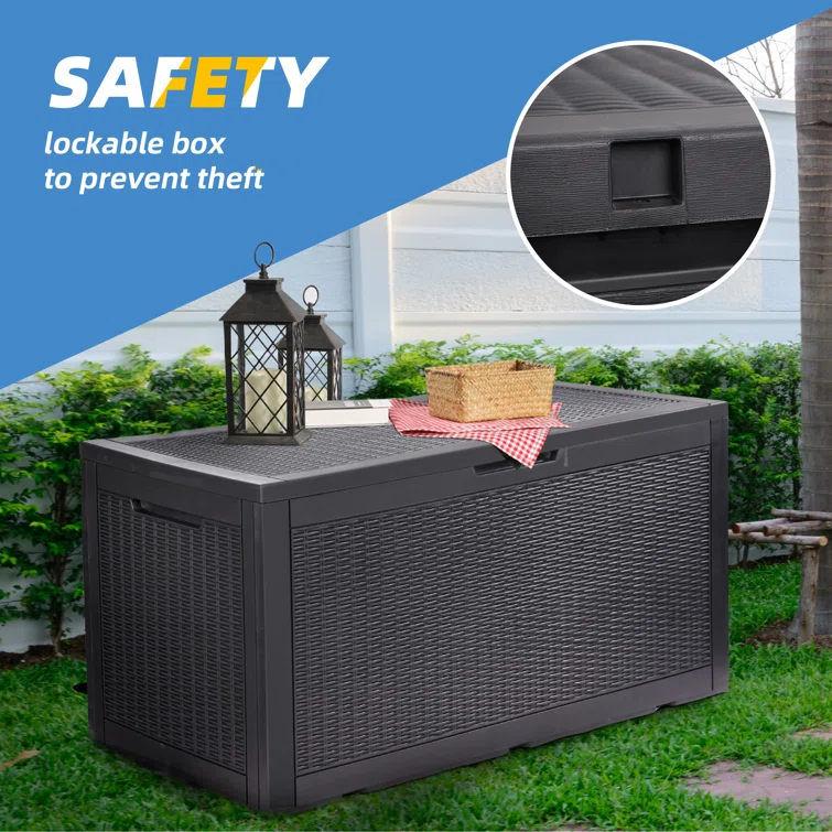 Lovoin 100 Gallons Gallon Water Resistant Resin Lockable Deck Box Without Cushion