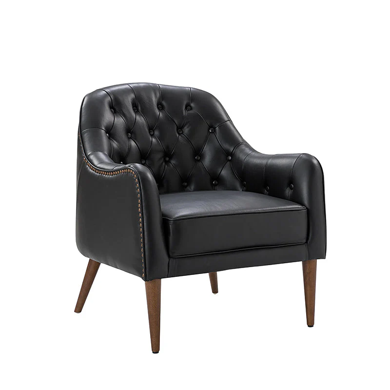 Casio Genuine Leather Wood Legs Accent Barrel Chair for Living Room