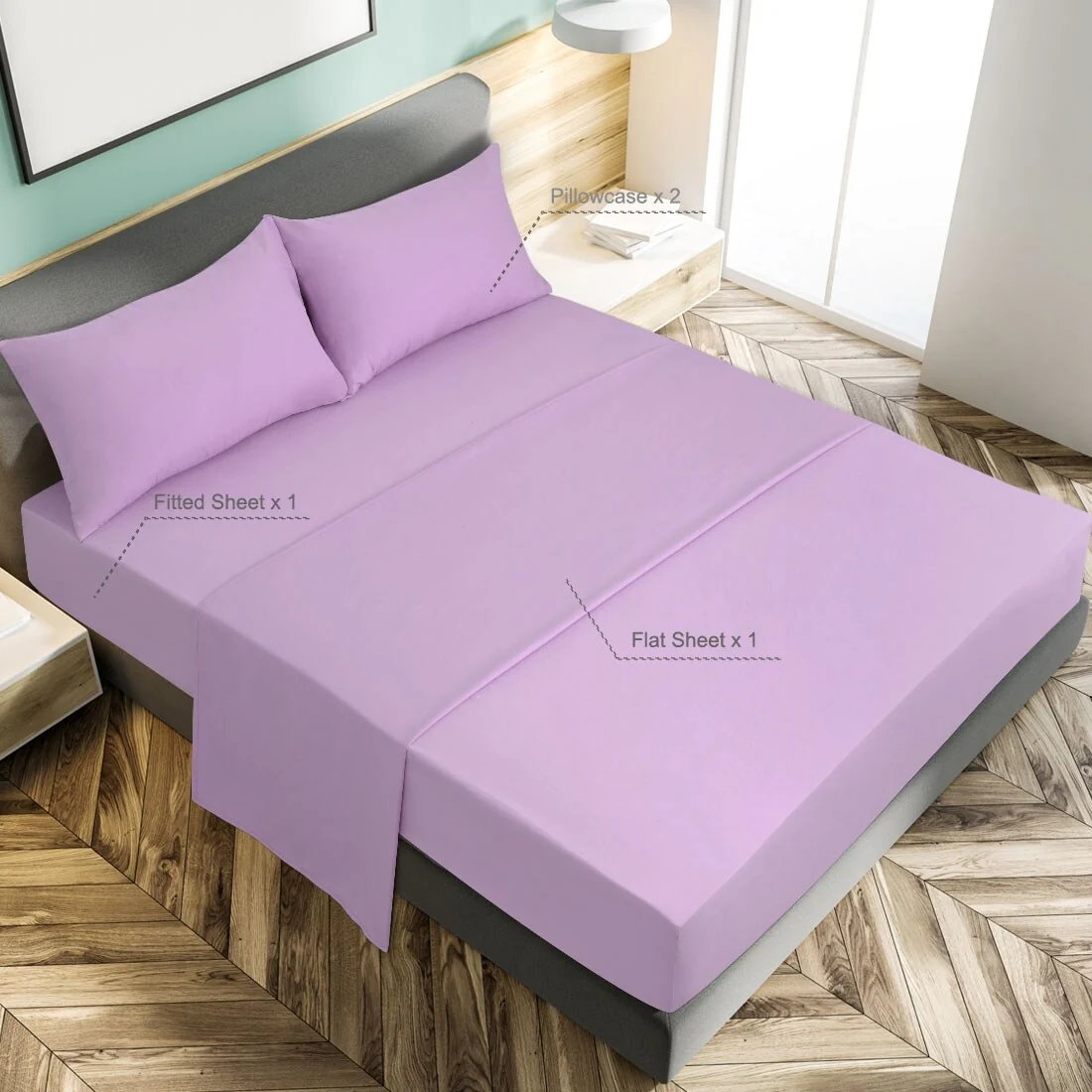 Solid 4 Piece Bed Sheet Set 110gsm Polyester Microfiber