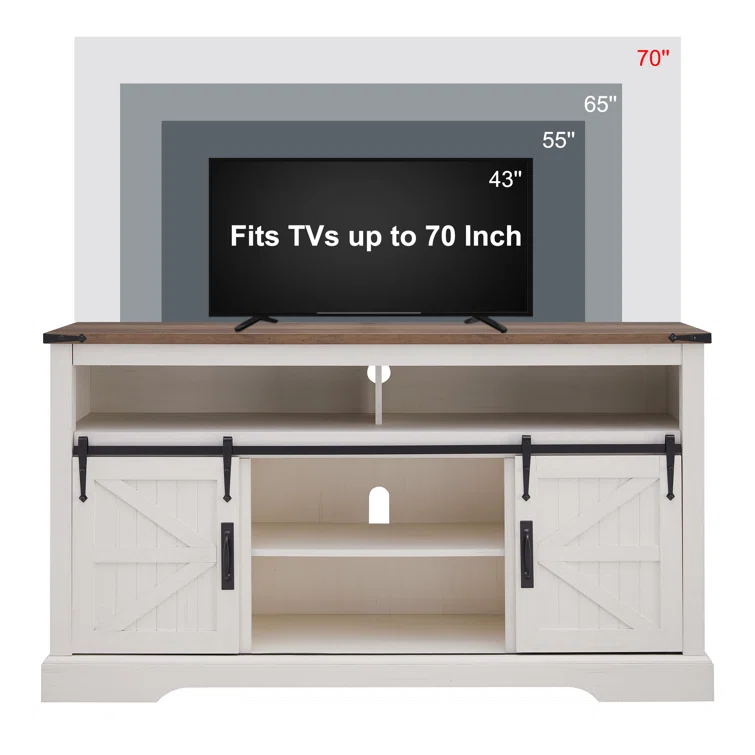 Lorraine Farmhouse TV Stand for 65+ Inch TV for Living Room, with Sliding Barn Door