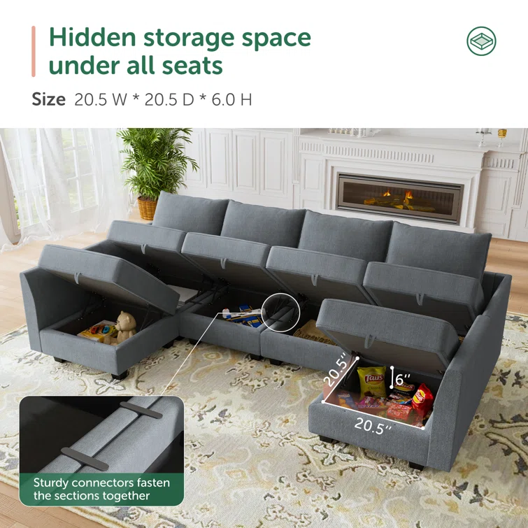 Nikitas U shaped Modular Sectional Sofa with Reversible Chaise