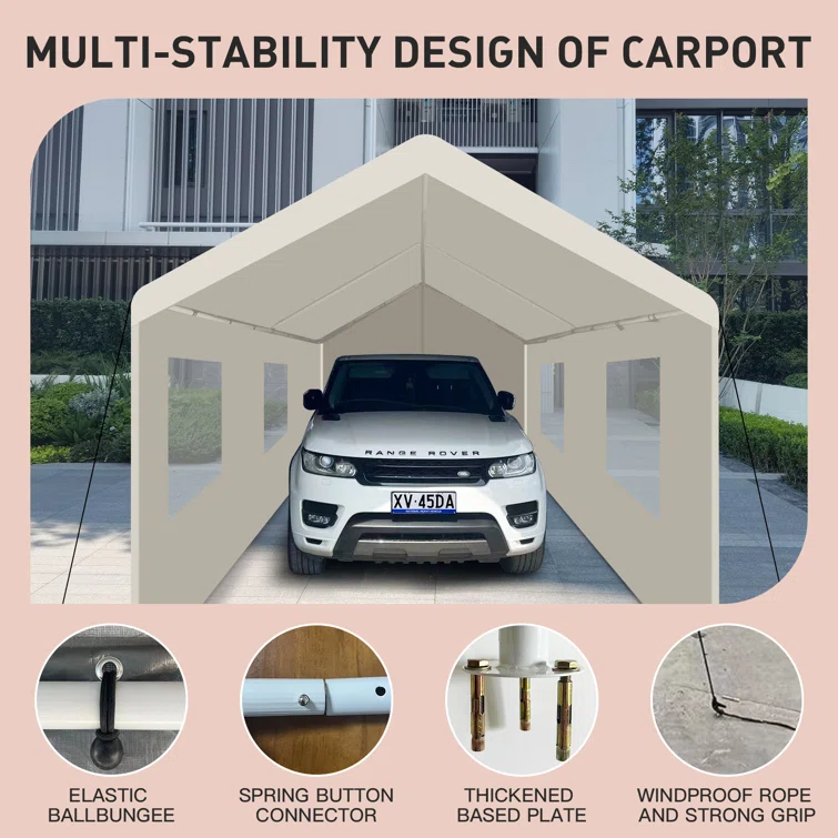 20' ft. W x 10' ft. D Metal Portable Garage Shed