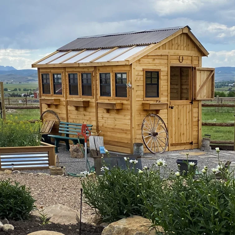 8 ft. W x 12 ft. D Cedar Wood Sunshed Garden Shed with Metal Roof