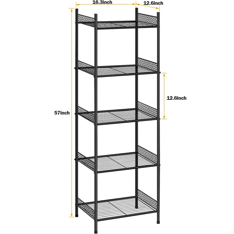 Moffitt 57" H x 12.6" W x 16.3" D 5 Tier Wire Shelving Unit Metal Storage Organizer Rack