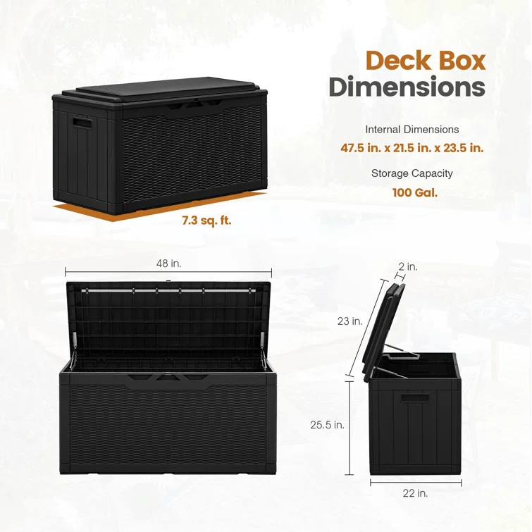 Furmax 100 Gallons Plastic Lockable Deck Box With Cushion