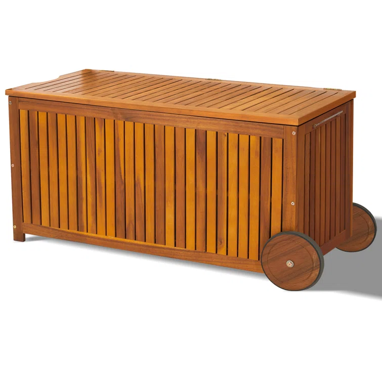 Winado 57 Gallon Acacia Wooden Patio Storage Deck Box with Water-Resistant Inner Bag