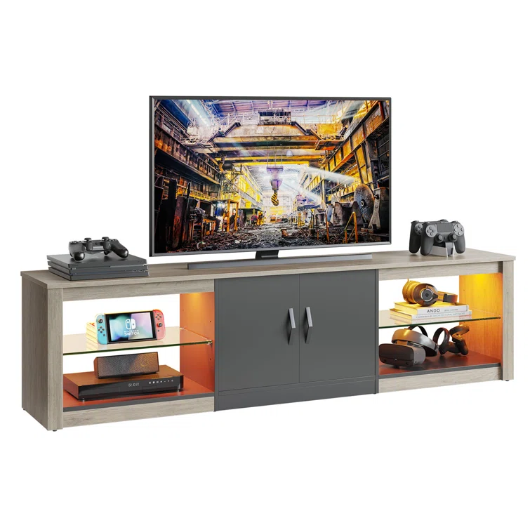 Brandenburg 70 Inch Led TV Stand for 75 Inch TV Large Entertainment Center Gaming with Adjustable Glass Shelves