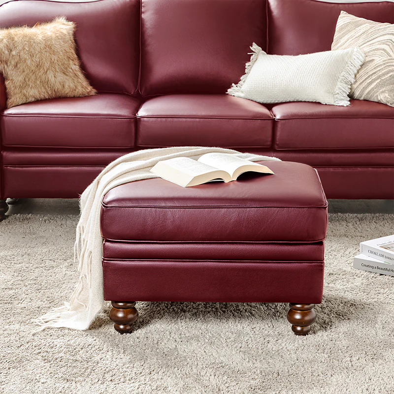 Basilio Contemporary Genuine Leather Ottoman for Living Room