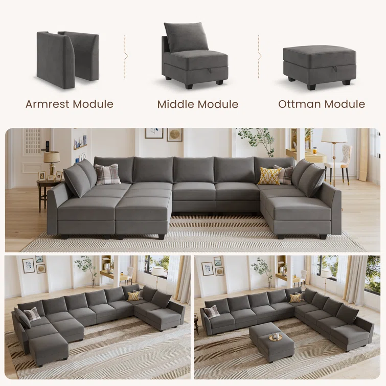 Kandle Velvet Upholstered Chaise Sectional