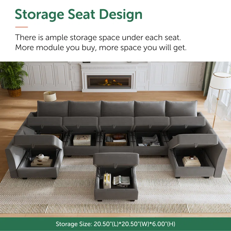 Tremee Modular Corner Sectional Velvet Sofa & Chaise with Ottoman