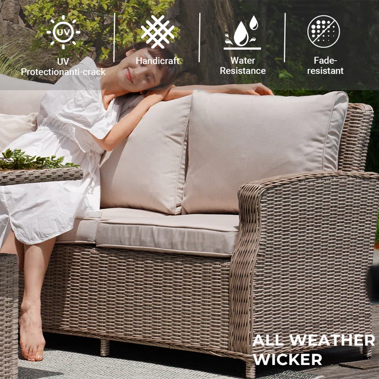 6 - Person Outdoor Wicker Corner Sofa With Sunbrella ® Fabric