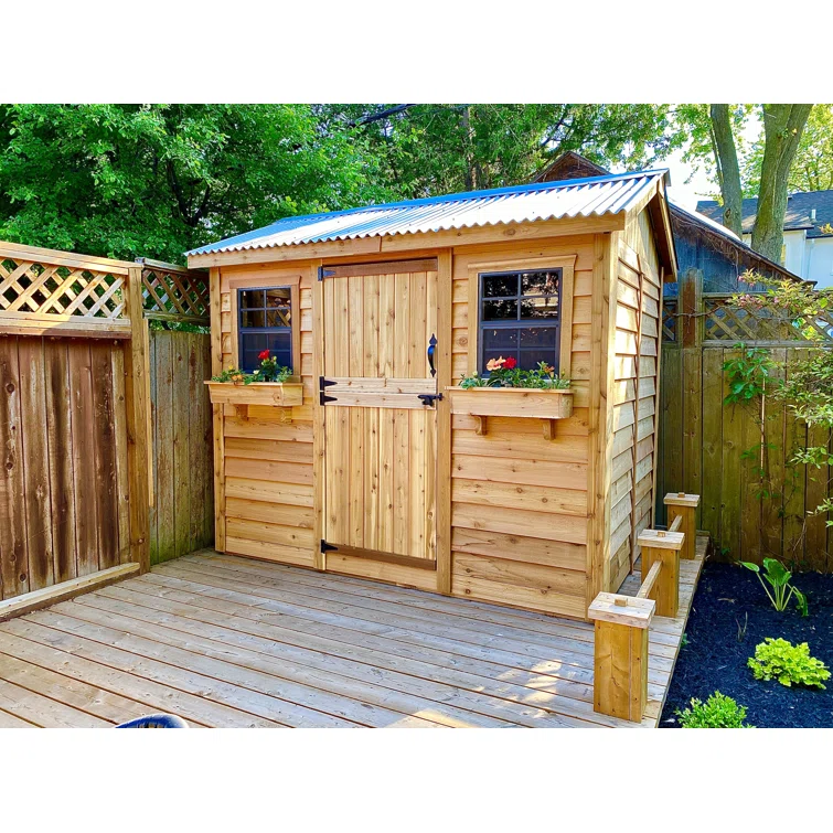9 ft. W x 6 ft. Cabana Cedar Wood Garden Shed with Metal Roof