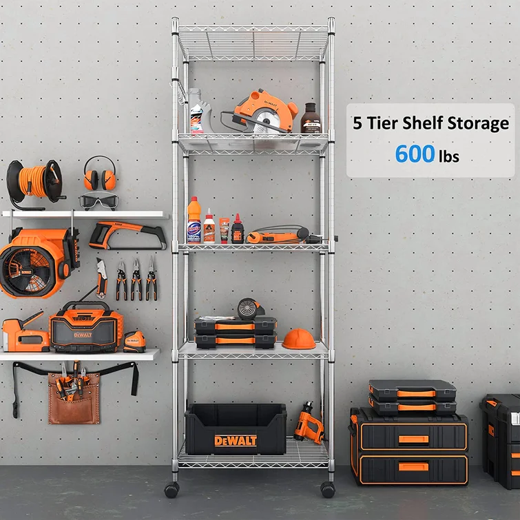 Shavon 70.86” Modern Steel Shelving Unit, Chrome Wire Rack With Casters and Feet for Home Organization
