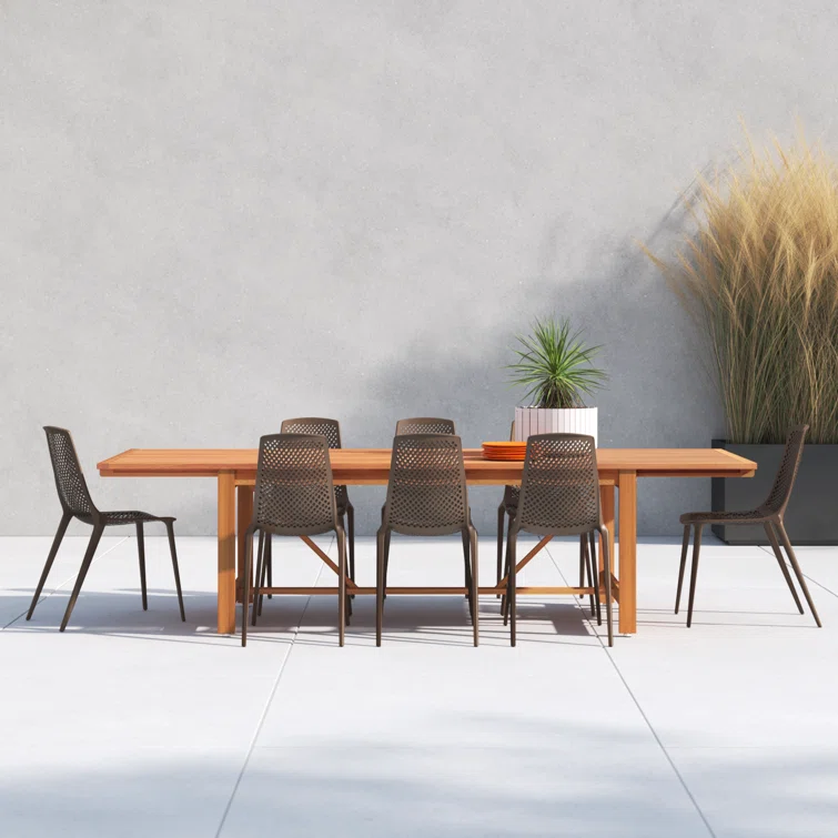 Tempo Rectangular 8 - Person Teak Finish Outdoor Furniture Dining Set