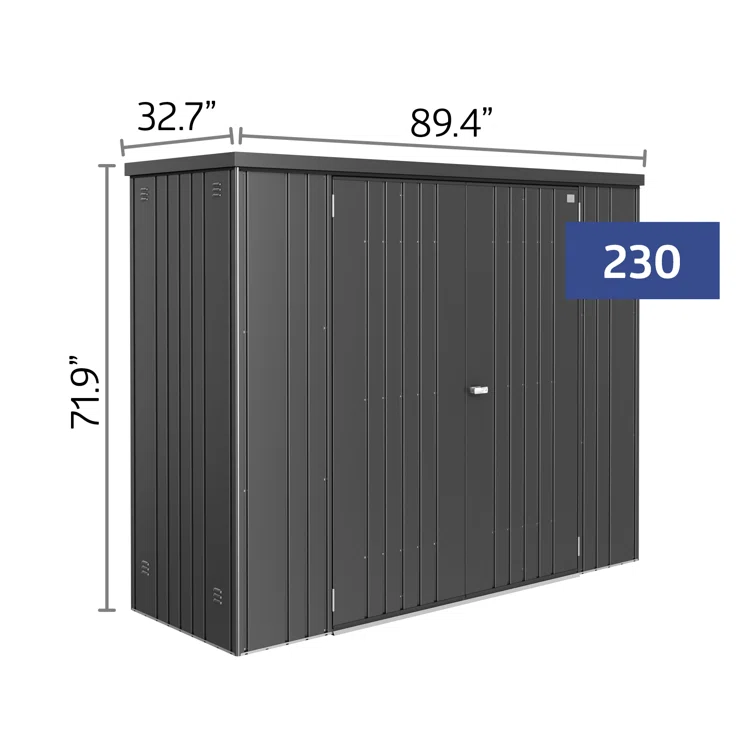 Biohort Equipment Locker 900 Gallon Water Resistant Metal Tool Shed with Lock in Dark Gray